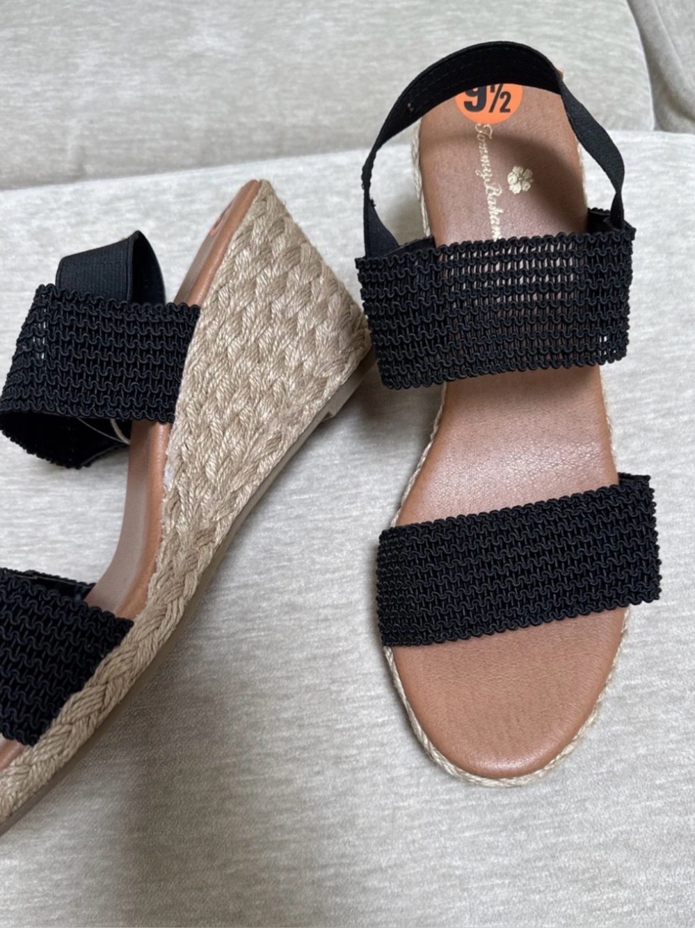 Tommy Bahama Black Elastic Strap Espadrille Wedge Sandals New Size 9.5